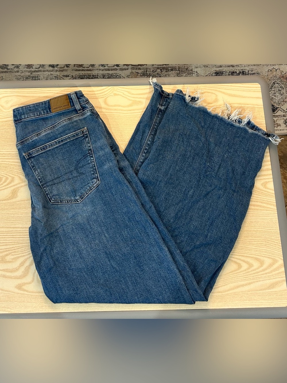 American Eagle Outfitters Blue Wide-Leg Jeans with Frayed Hem